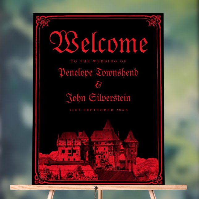 Gothic Vampire Castle Border Black Red Wedding  Acrylschild (Neutral)