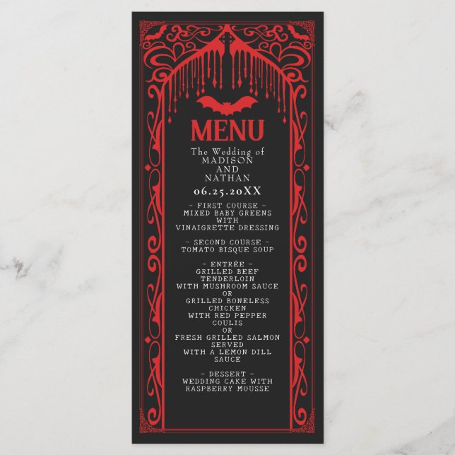 Gothic Vampire Cathedral Wedding Menu Menükarte (Vorderseite)