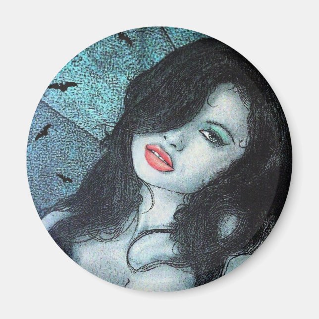 Gothic Vampire Frau schwarze Haare Original Kunst  Magnet (Vorne)