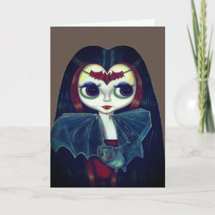 Gothic Vampire Girl mit Bat Big Eyes Niedlich Karte