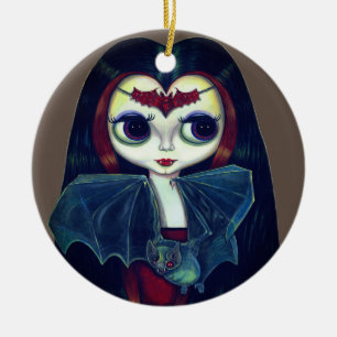Gothic Vampire Girl mit Bat Big Eyes Niedlich Keramik Ornament