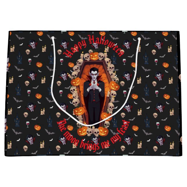 🧛 ‍ ♂️ Gothic Vampire Halloween Black Gift Bag 🎃 Große Geschenktüte (Vorderseite)