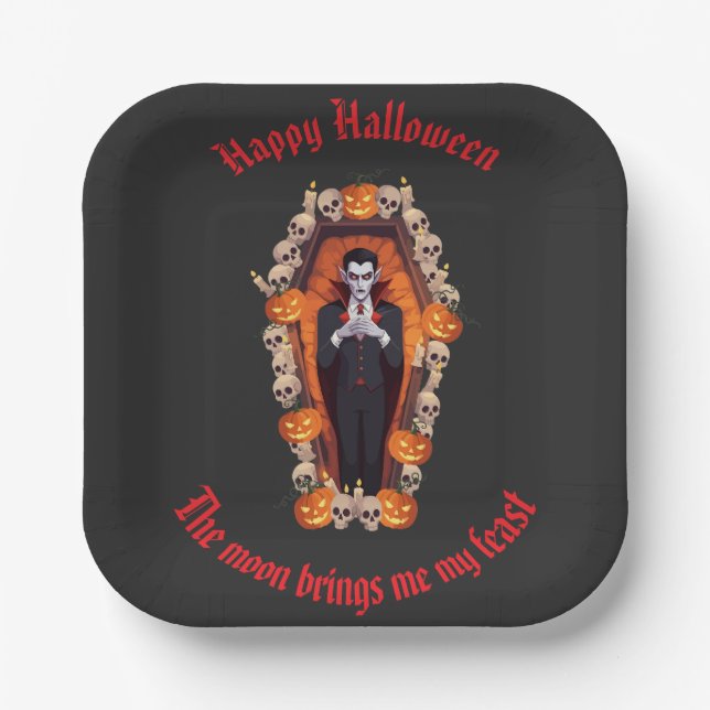 🧛 ‍ ♂️ Gothic Vampire Halloween Black Paper Plate Pappteller (Vorderseite)