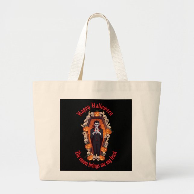 🧛 ‍ ♂️ Gothic Vampire Halloween Black Tote Tasche (Vorne)