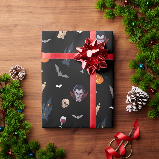 🧛 ‍ ♂️ Gothic Vampire Halloween Black Wrap 🎁 🖤 Geschenkpapier (Feiertagsgeschenk)