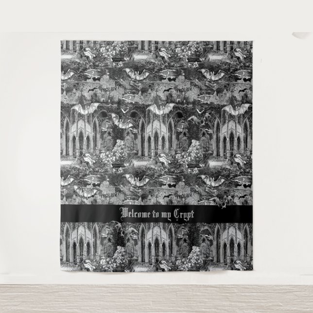 Gothic Vampires Crypt Friedhofszene mit Fledermäus Wandteppich (Vorderseite)