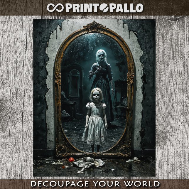 Gothic-verfluchte Puppe, die aus einem Spiegel kom Seidenpapier (Von Creator hochgeladen)