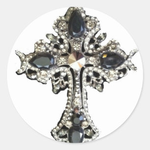 GOTHIC VERZIERT CRYSTAL CROSS PRINT RUNDER AUFKLEBER