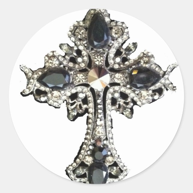 GOTHIC VERZIERT CRYSTAL CROSS PRINT RUNDER AUFKLEBER (Vorderseite)