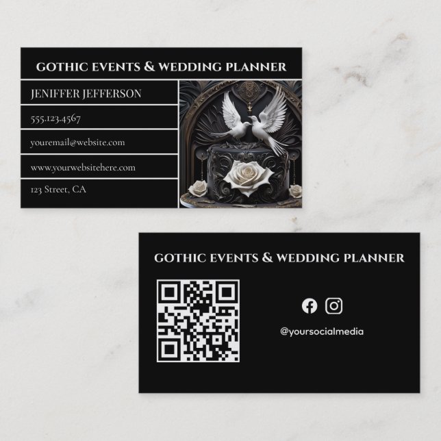 Gothic-Victorian-Event- & Hochzeitsplaner Visitenkarte (Vorne/Hinten)