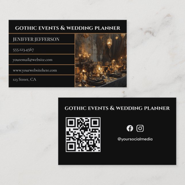 Gothic-Victorian-Event- & Hochzeitsplaner Visitenkarte (Vorne/Hinten)