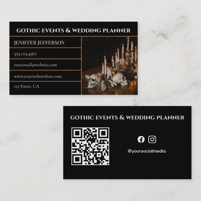 Gothic-Victorian-Event- & Hochzeitsplaner Visitenkarte (Vorne/Hinten)