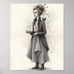 Gothic-Victorian-Frau-Vogel-Kunstposter Poster