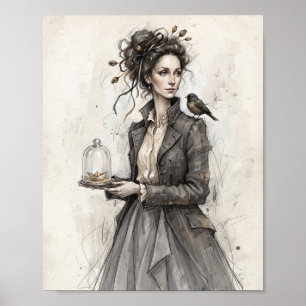 Gothic-Victorian-Frauen-Vogel-Plakat Poster