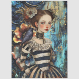 Gothic-Victorian Mädchen Rabe Türkis Blumen bekümm Seidenpapier