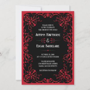 Gothic-Victorian-Schwarze-Rote-Hochzeitseinladung Einladung