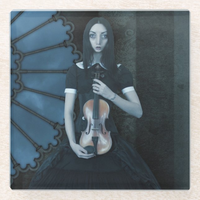 Gothic Viktorianisch Girl Holding Violin Dark Fant Glasuntersetzer (Vorderseite)