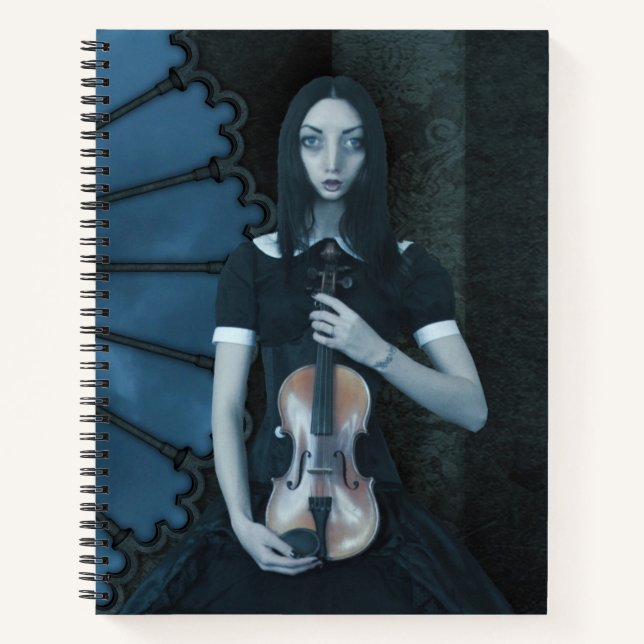 Gothic Viktorianisch Girl Holding Violin Dark Fant Notizbuch (Vorderseite)