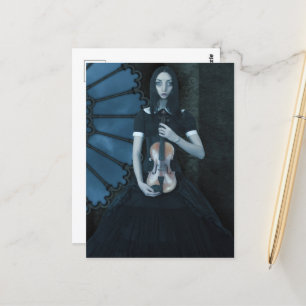 Gothic Viktorianisch Girl Holding Violin Dark Fant Postkarte