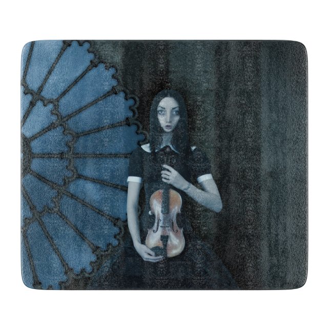 Gothic Viktorianisch Girl Holding Violin Dark Fant Schneidebrett (Vorderseite)