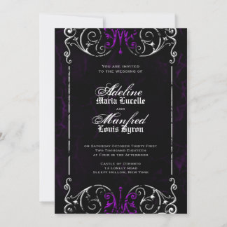 Gothic Viktorianisch Halloween Lila Hochzeitseinla Einladung