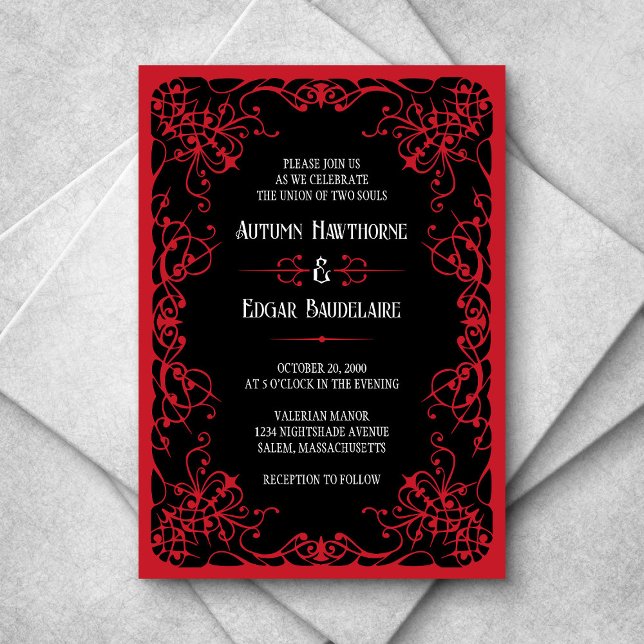 Gothic Viktorianisch Red Black Wedding Einladung (Von Creator hochgeladen)