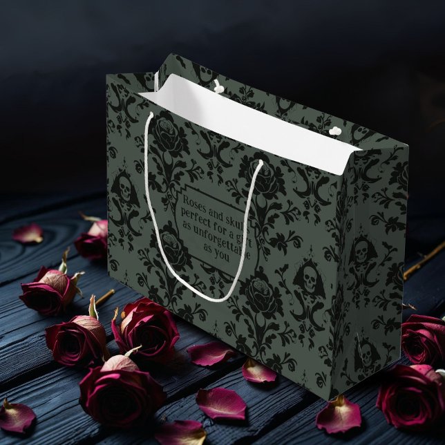 Gothic Viktorianisch Skull & Rose Damask Geschenkt Große Geschenktüte (For the hopeless romantics, just add your short message to this damask pattern gift bag)