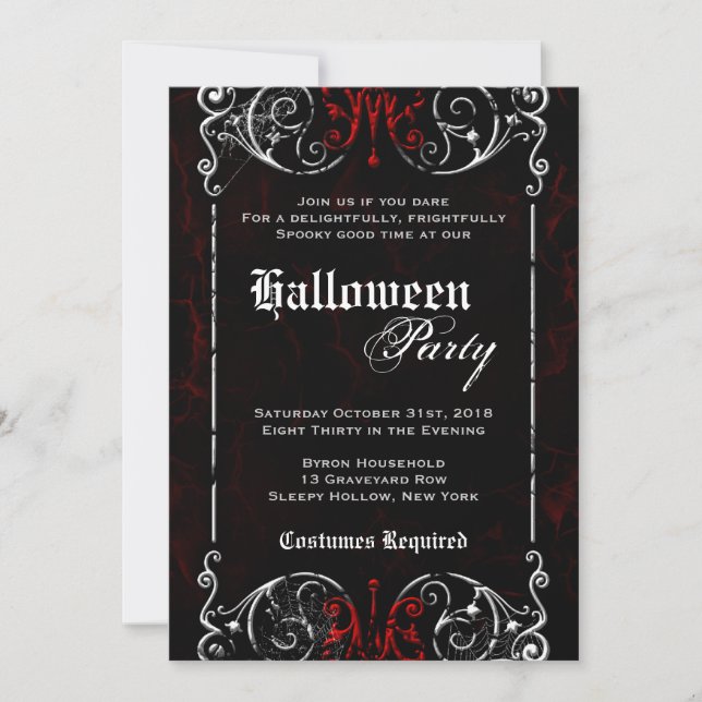 Gothic Viktorianisch Spooky Black Red Halloween-Pa Einladung (Vorderseite)
