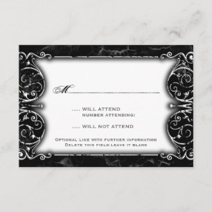 Gothic Viktorianisch Spooky Black & White Wedding RSVP Karte