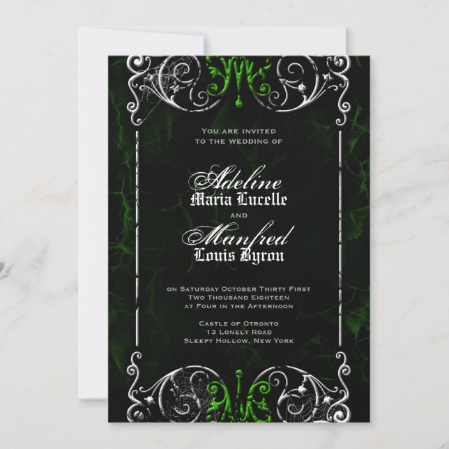 Gothic Viktorianisch Spooky Green Wedding Einladun Einladung (Vorderseite)