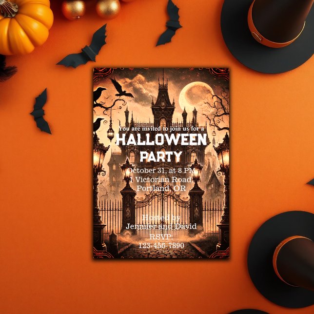 Gothic Viktorianisch Spuk House Halloween-Party Einladung (Gothic Victorian Haunted House Halloween Party Invitation)