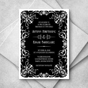 Gothic Viktorianische Schwarz-weiße Hochzeitseinla Einladung