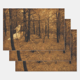 Gothic Vintag Angel Brown Forest Trees Geschenkpapier Set