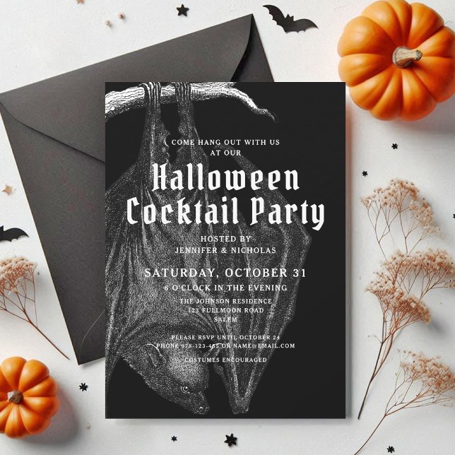 Gothic Vintag Bats Halloween Cocktail Party Einladung (Gothic Vintage Bats Halloween Cocktail Party Invitation)
