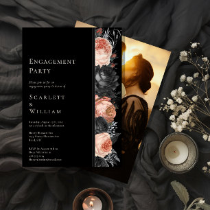 Gothic Vintag Black Blush Foto Engagement Party Einladung