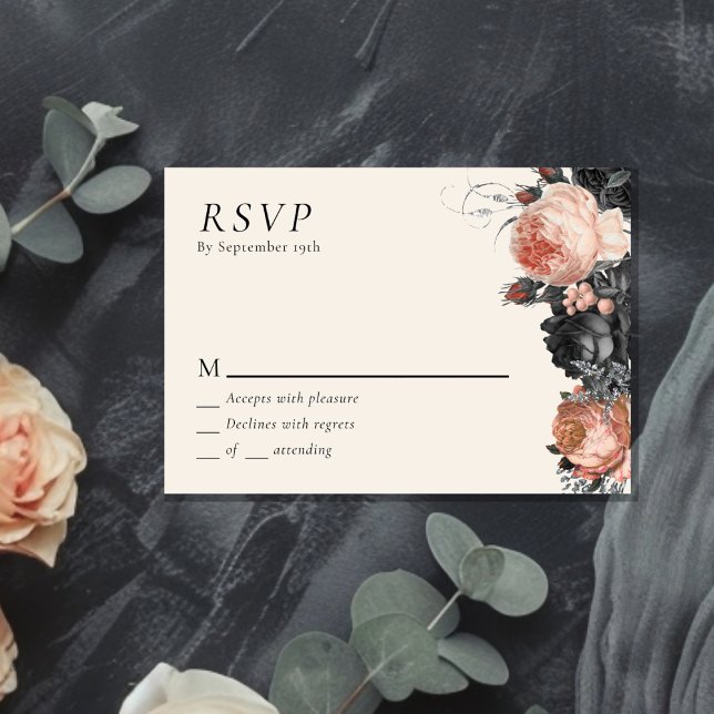 Gothic Vintag Black Blush Wedding RSVP Karte (Von Creator hochgeladen)