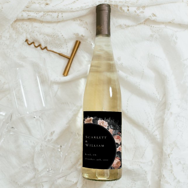 Gothic Vintag Black Blush Wedding Weinetikett (Von Creator hochgeladen)