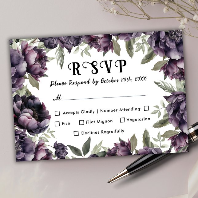 Gothic Vintag Black Dark Peony Wedding RSVP (Von Creator hochgeladen)