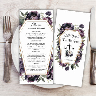 Gothic Vintag Black Peonies Wedding Menu Menükarte