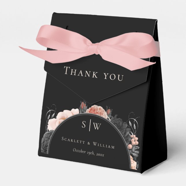 Gothic Vintag Black Wedding Danke Monogram Geschenkschachtel (Vorderseite)