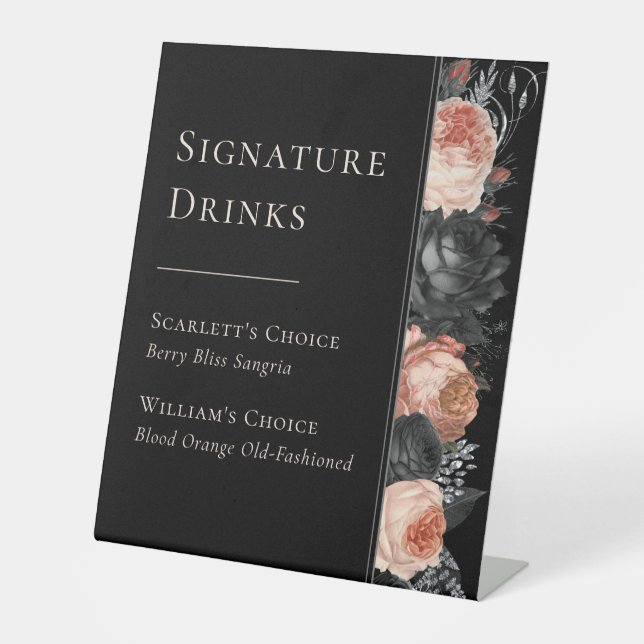 Gothic Vintag Black Wedding Signature Drinks Sockelschild (Vorderseite)