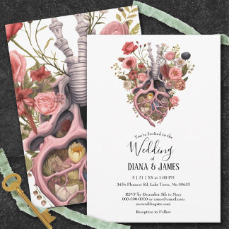 Gothic Vintag Boho Anatomic Heart Wedding Einladung