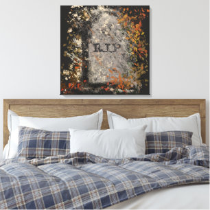 Gothic Vintag R.I.P. Kopfstein und Herbstlaub Leinwanddruck