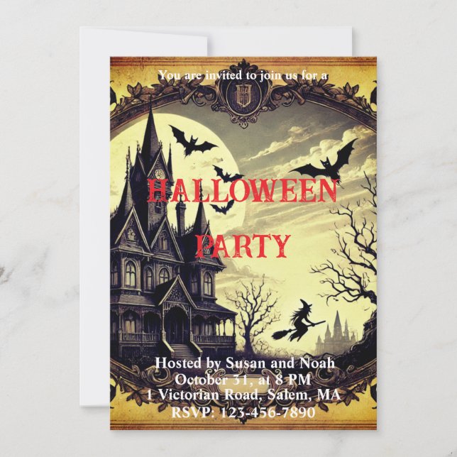 Gothic Vintag Spuk House Halloween-Party Einladung (Vorderseite)