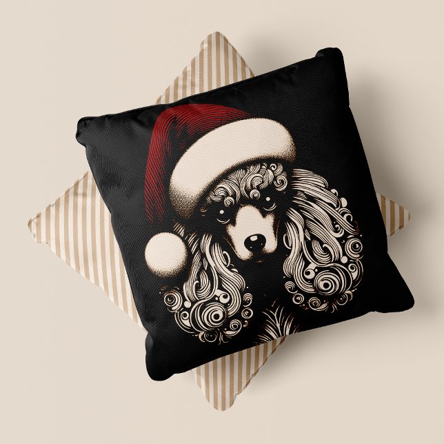 Gothic Vintag Style Christmas Poodle Kissen (Gothic Vintage Style Christmas Poodle Throw Pillow - Front & Back View)