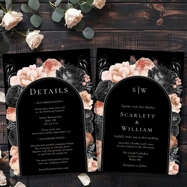Gothic Vintage Arch Monogram All-in-One Hochzeit Einladung (Von Creator hochgeladen)