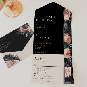 Gothic Vintage Bis-zu-Tod-Menü-Wahl-RSVP-Hochzeit All In One Einladung