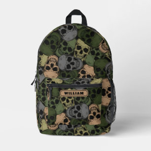 Gothic Vintage Grün Khaki Totenköpfe Tarnung Männe Bedruckter Rucksack
