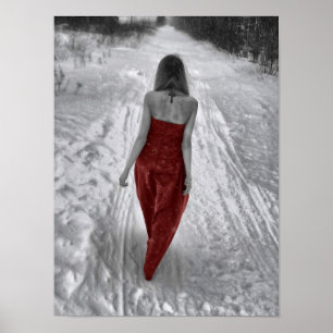 Gothic Vintage Mädchen Rotes Kleid Decoupage Kunst Poster