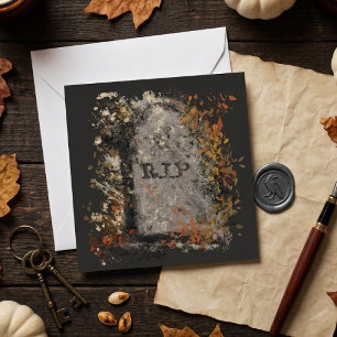 Gothic Vintage R.I.P. Grabstein und Herbstlaub Karte